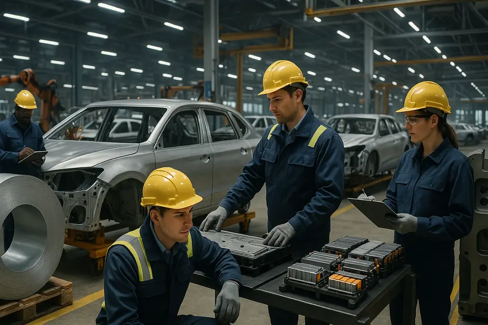 Automotive manufacturing equipment and vehicles in a modern production environment